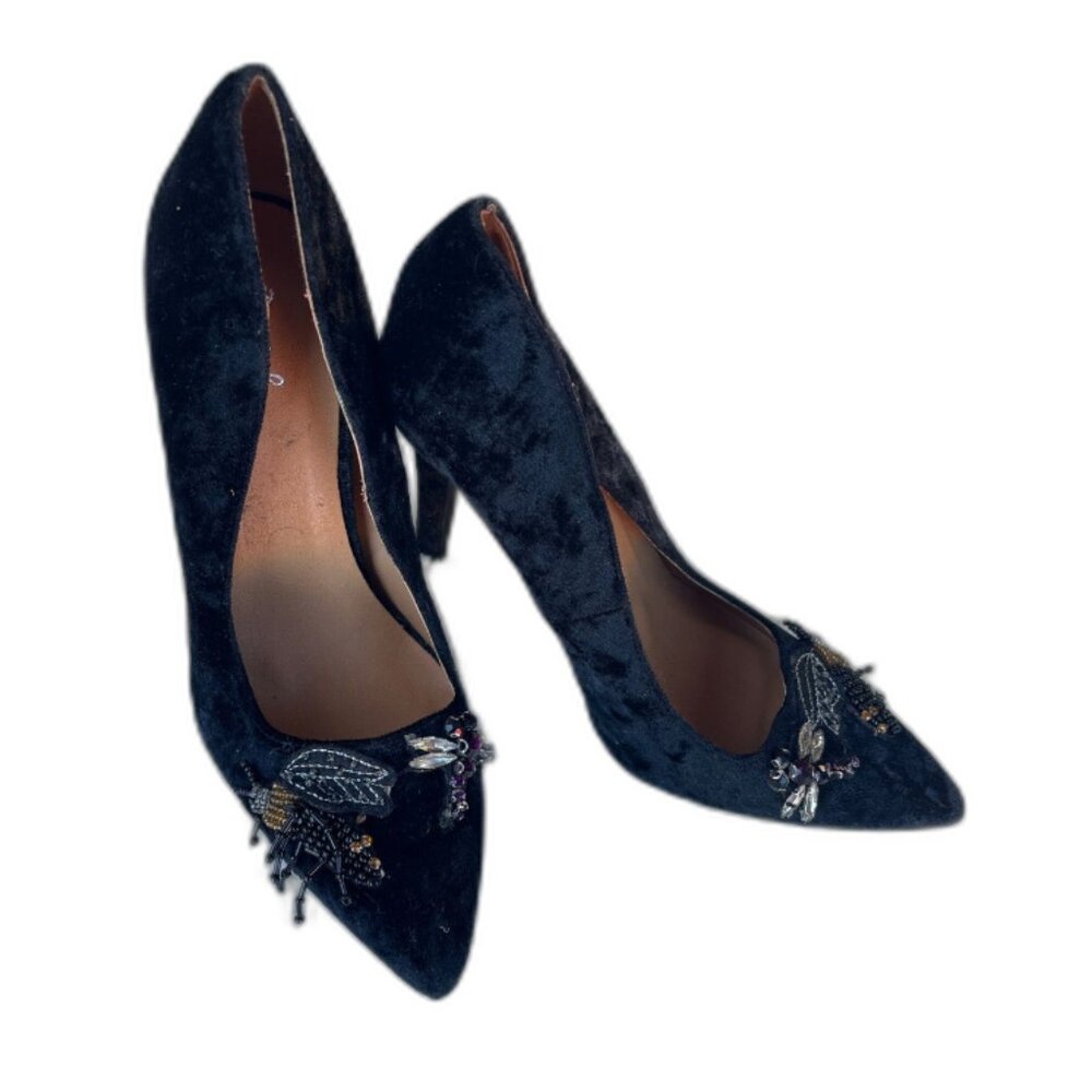Qupid Black Velvet Closed-Toe Pump High Heels